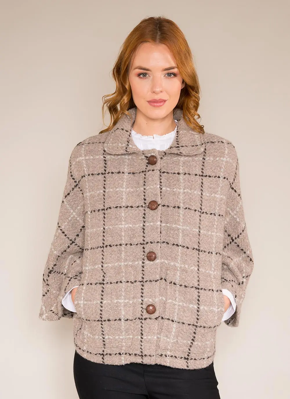 Freda Beige Check Cape
