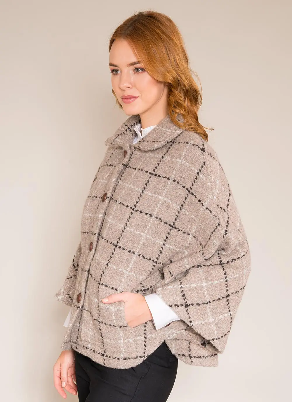 Freda Beige Check Cape