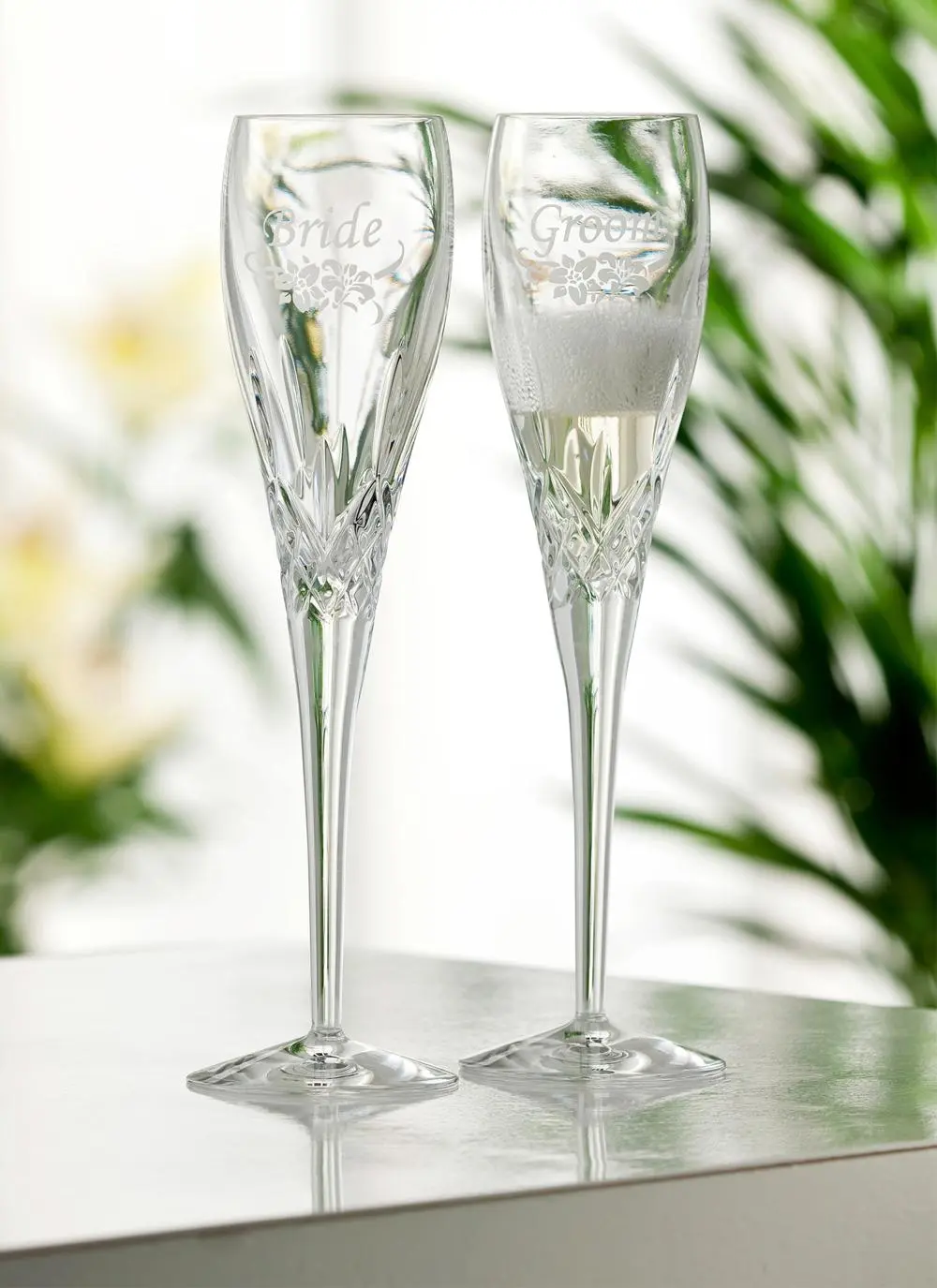 Galway Crystal Floral Bride & Groom Flute (Pair)