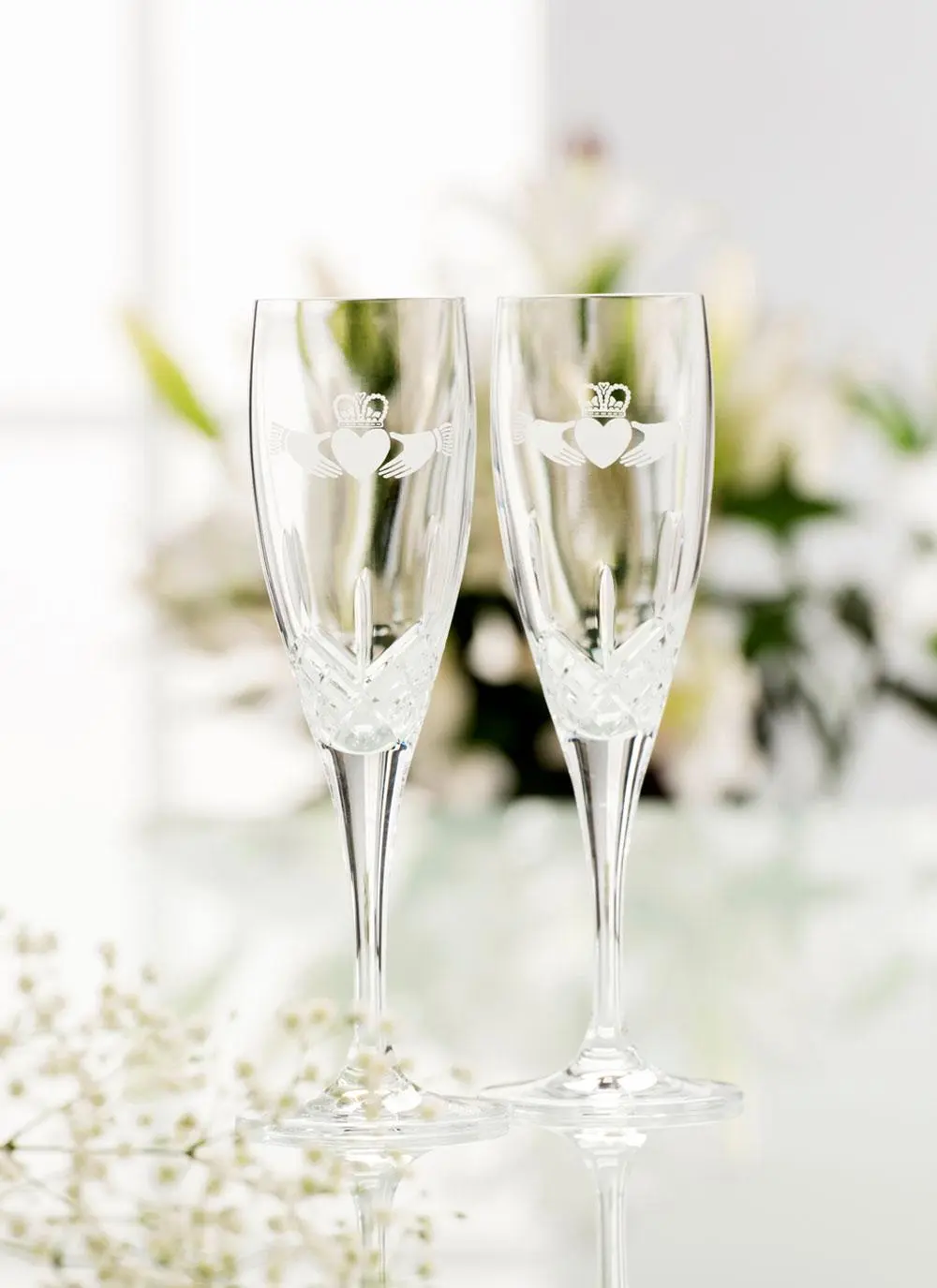 Galway Crystal Claddagh Flute Pair