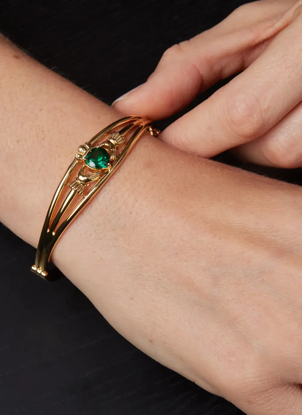 Claddagh Heart Bangle With Green Stone