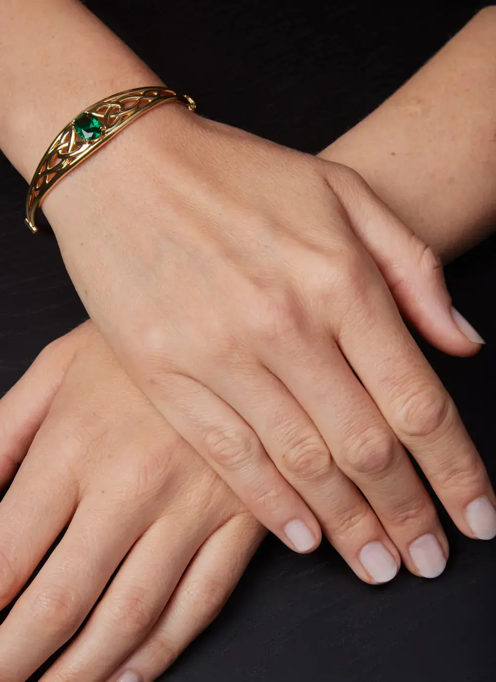 Trinity Knot Bangle With Green Stone