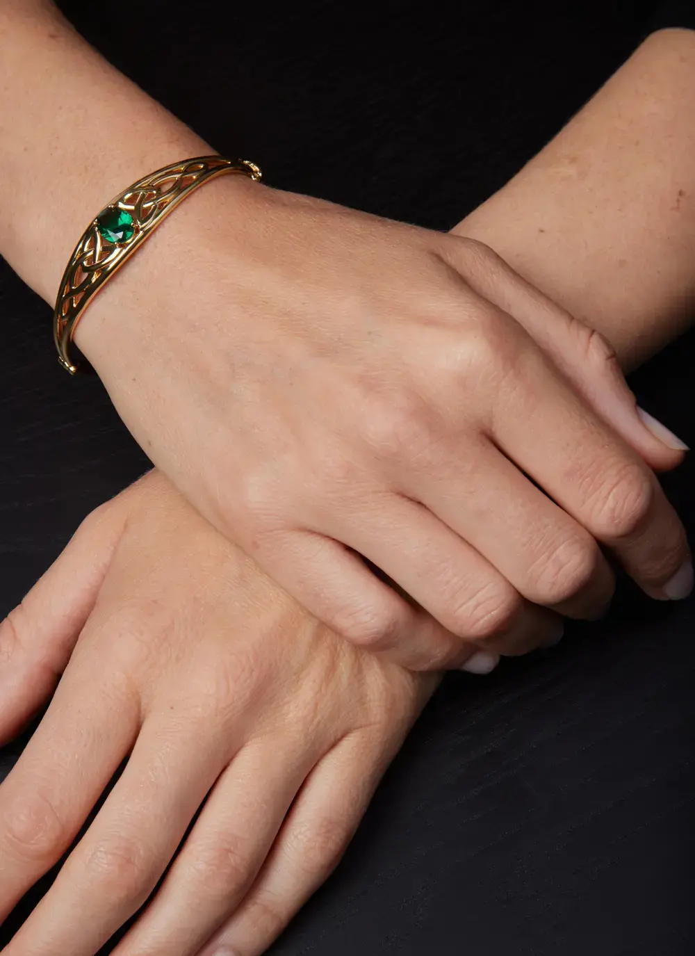 Trinity Knot Bangle With Green Stone