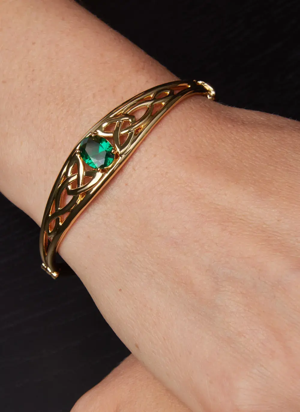 Trinity Knot Bangle With Green Stone