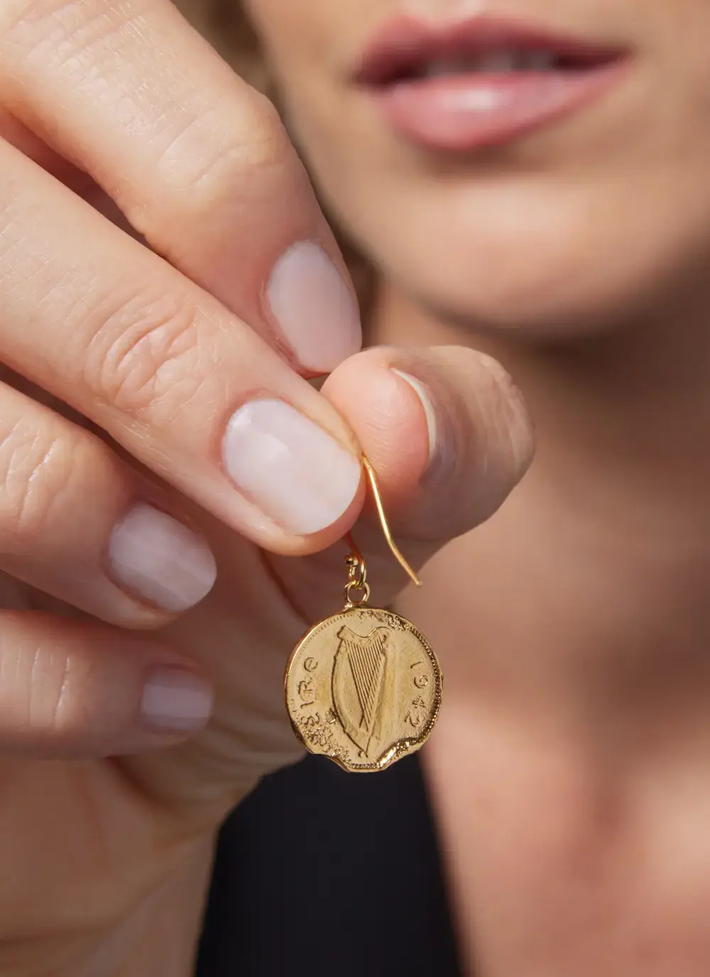 Gold Vermeil Irish 3 Pence Coin Earrings
