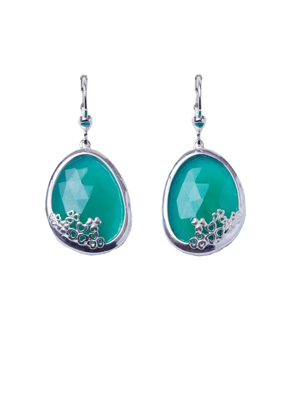 Sterling Silver Green Onyx Shamrock Overlay Earrings