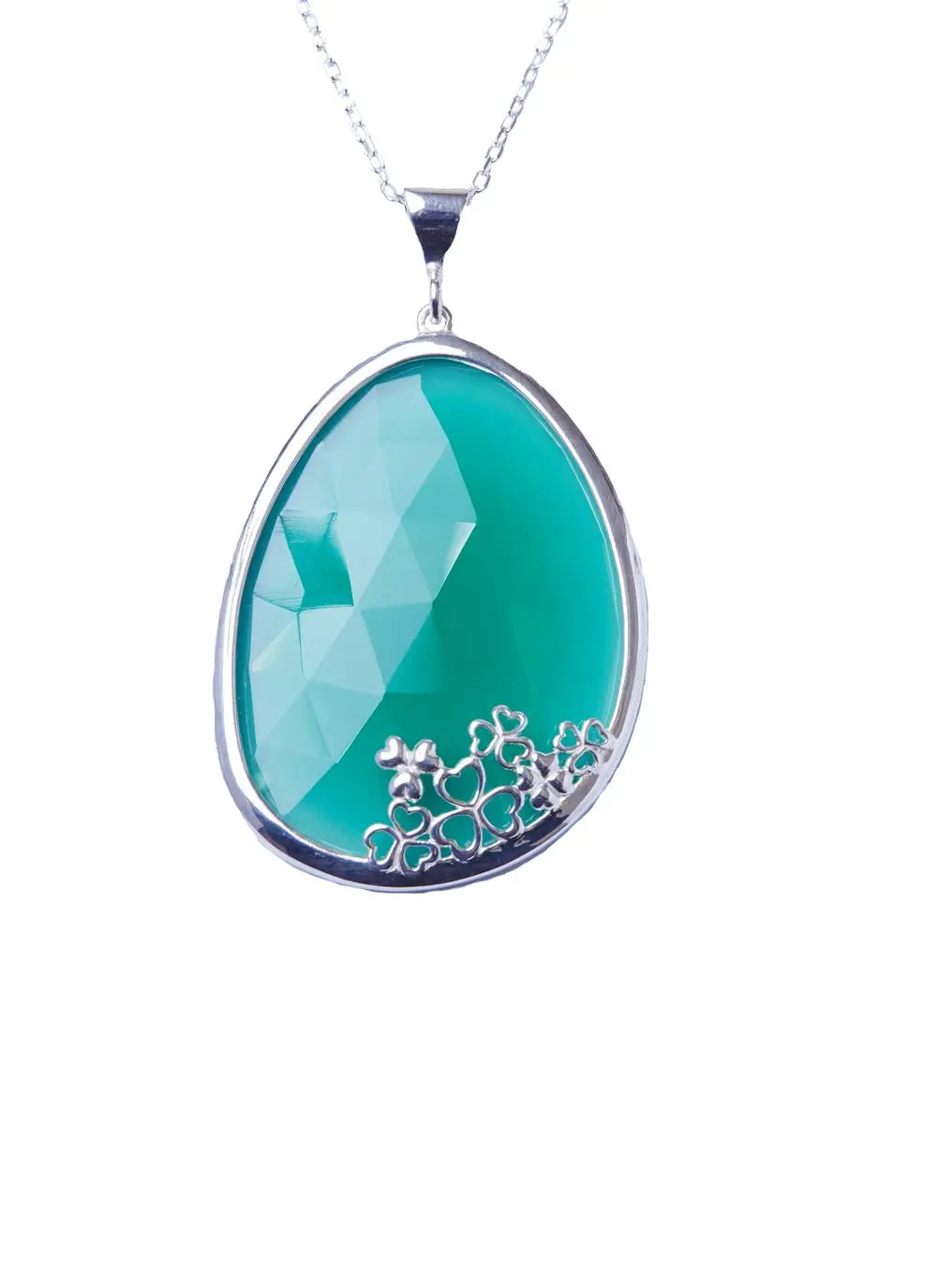 Sterling Silver Green Onyx Shamrock Overlay Pendant