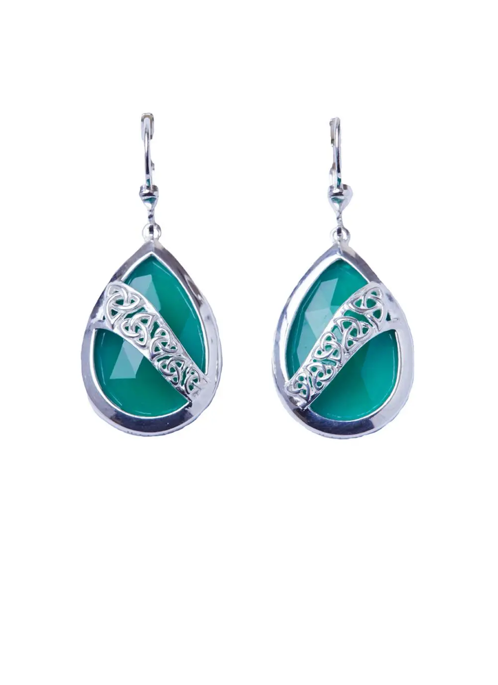 Sterling Silver Green Onyx Trinity Overlay Earrings