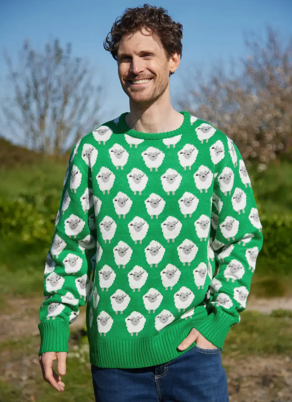 Unisex Green Knit Sheep Sweater