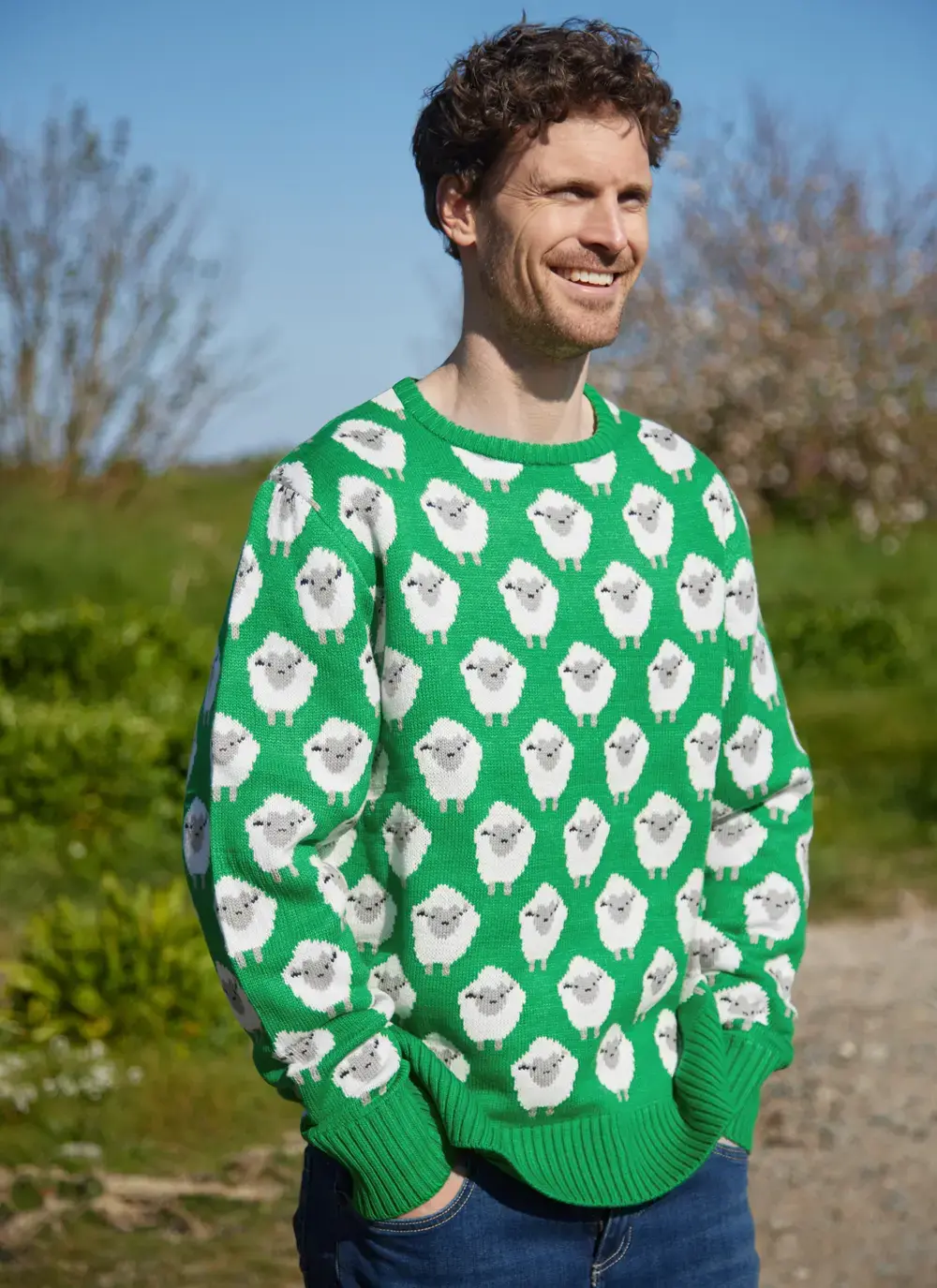 Unisex Green Knit Sheep Sweater