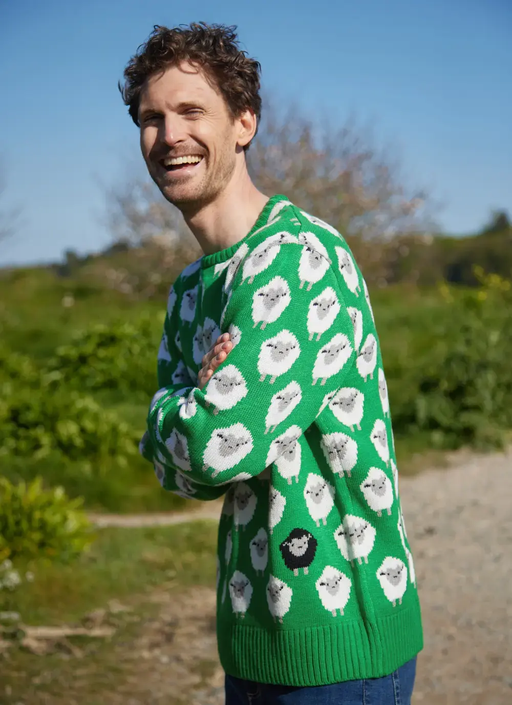 Unisex Green Knit Sheep Sweater