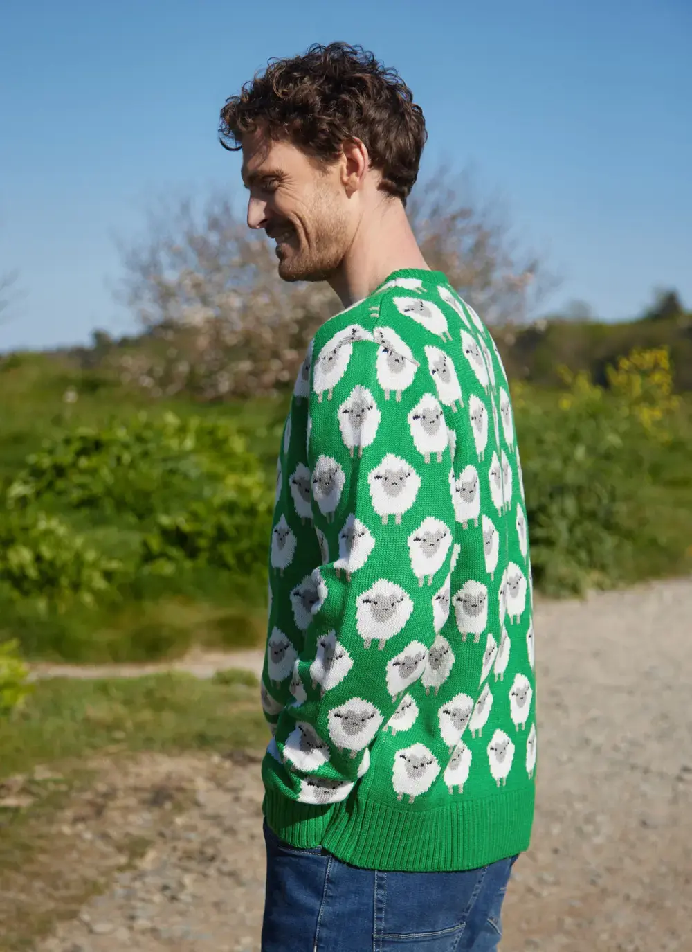 Unisex Green Knit Sheep Sweater