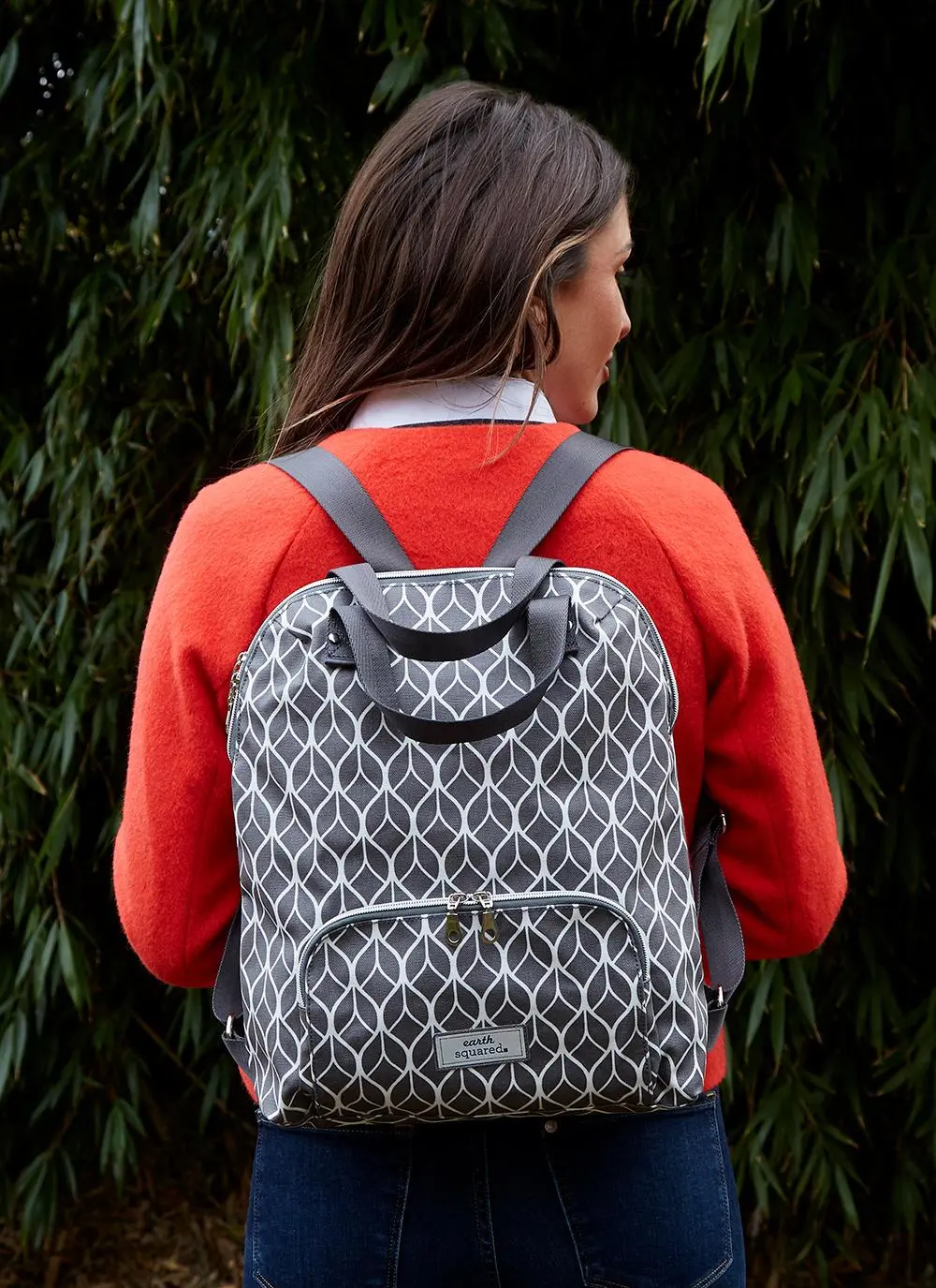 Grey Geometric Oil Cloth Backpack