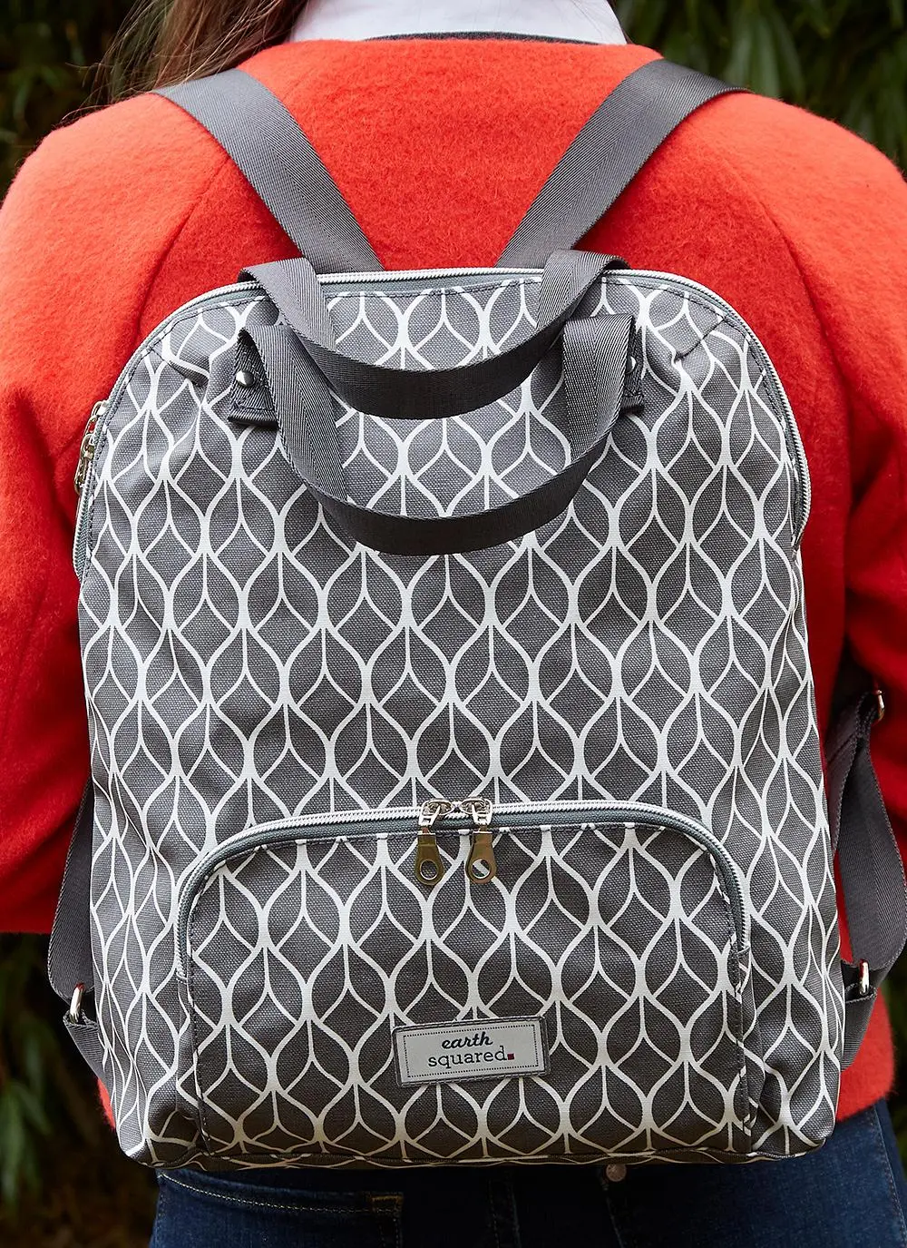 Grey Geometric Oil Cloth Backpack