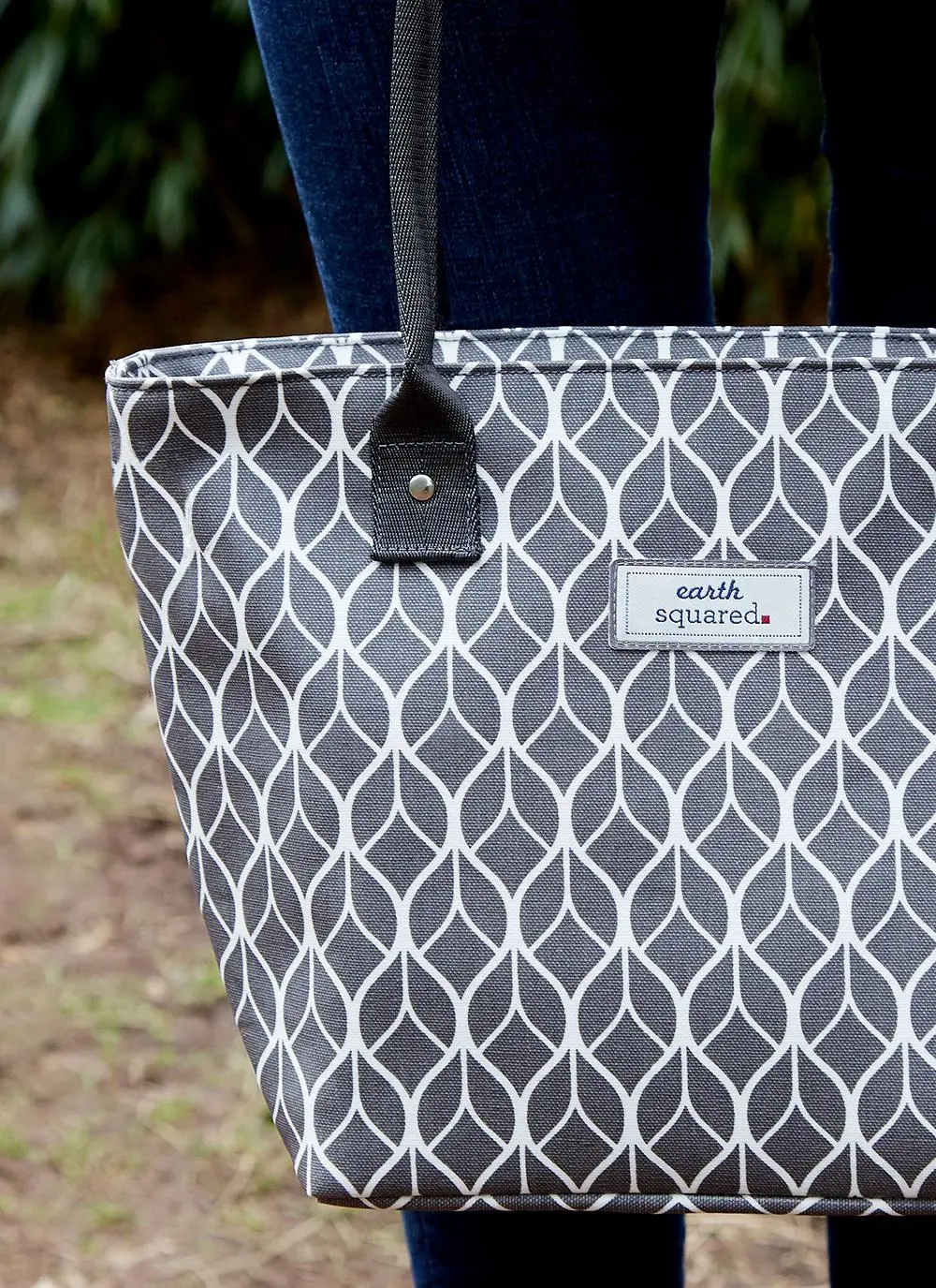 Grey Geometric Oil Cloth Tote Bag