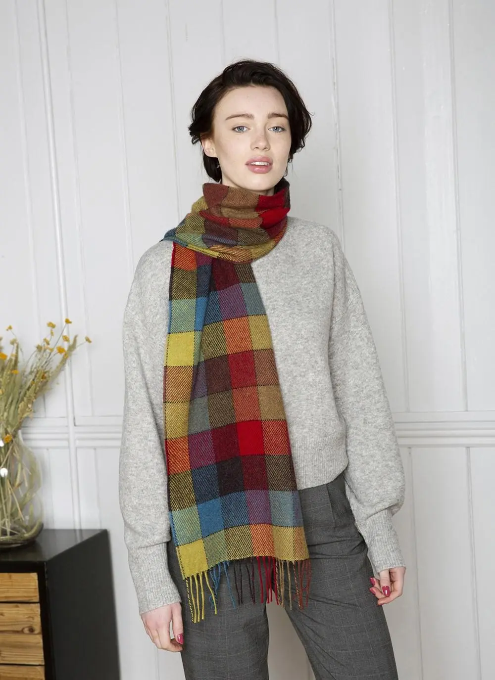 Lambswool Scarf Harvest Block Check