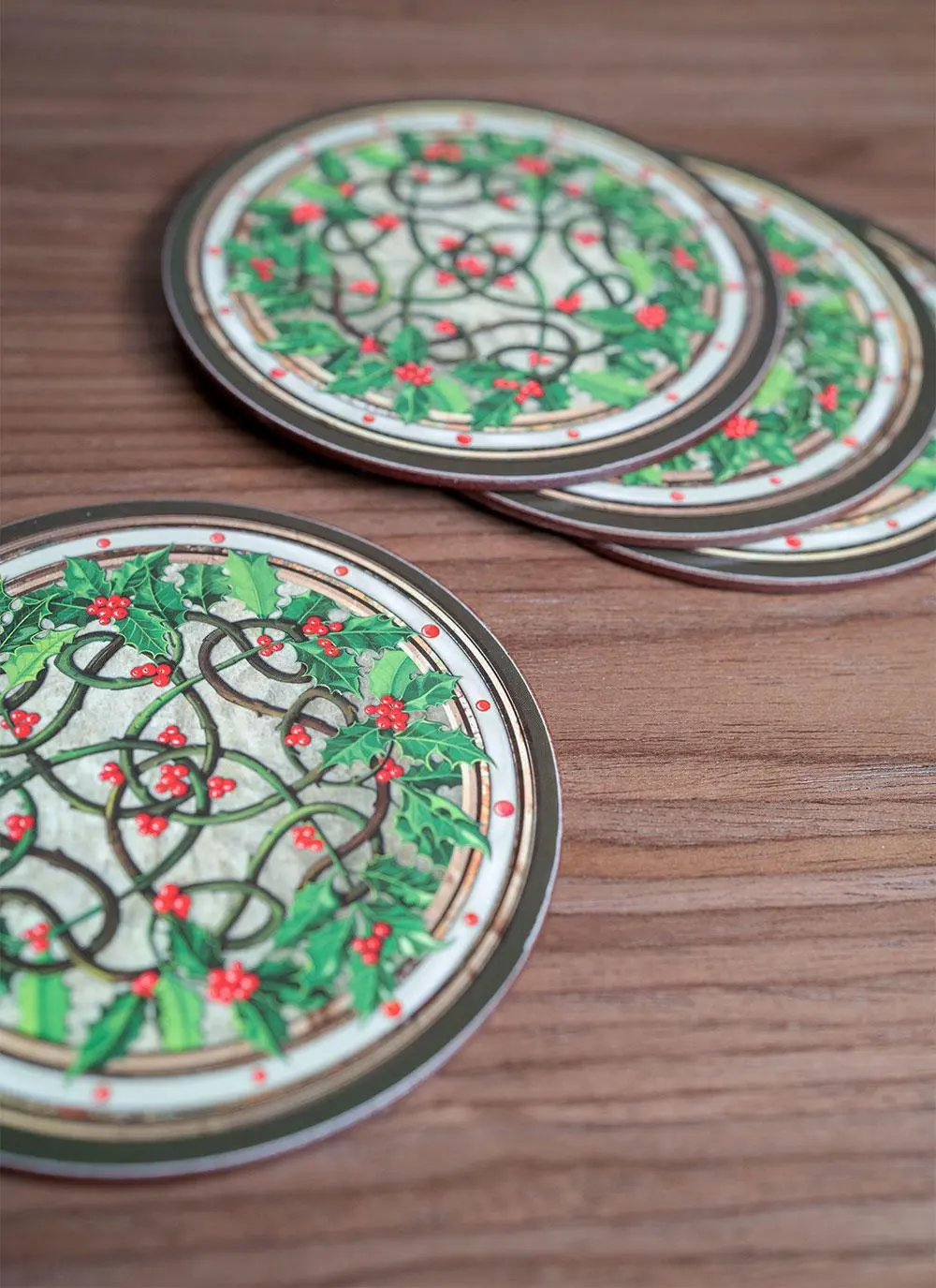 Holly Wreath Coasters Set of 4