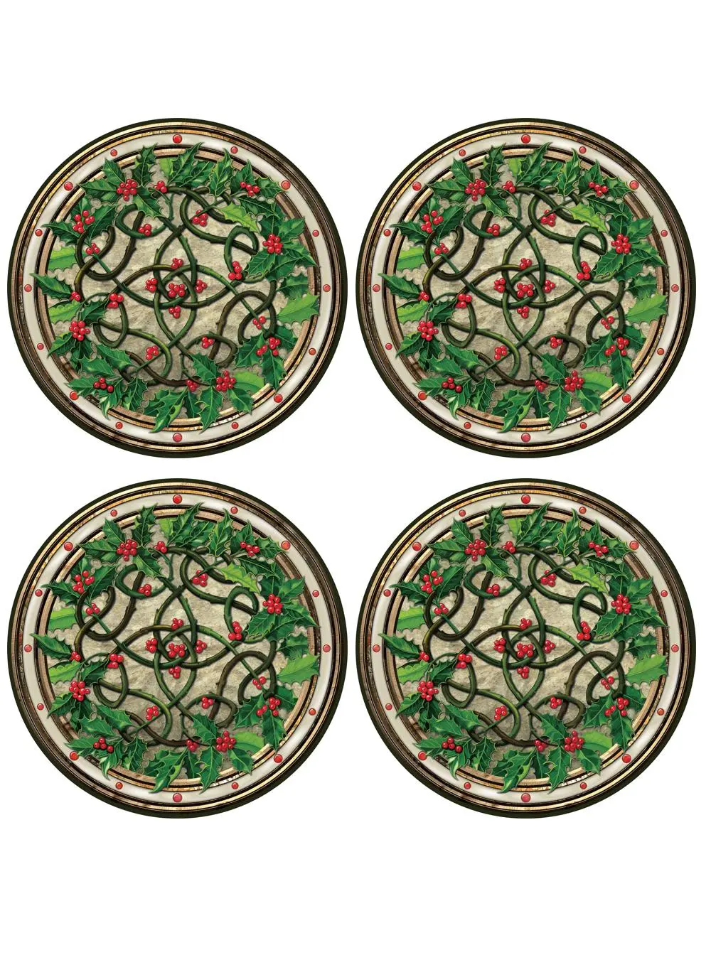 Holly Wreath Coasters Set of 4