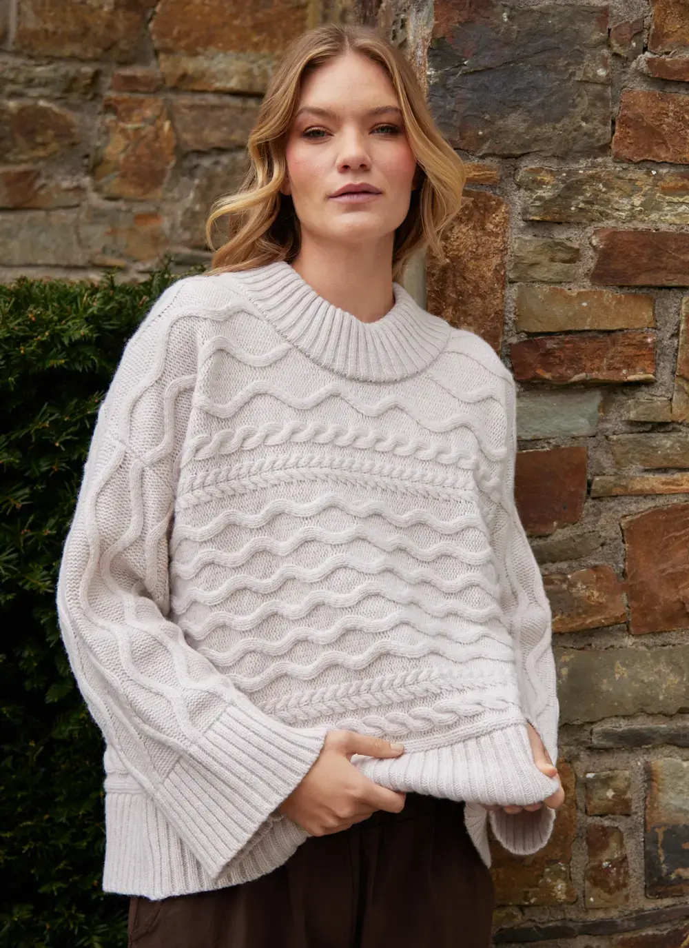 Horizontal Aran Crew Neck 