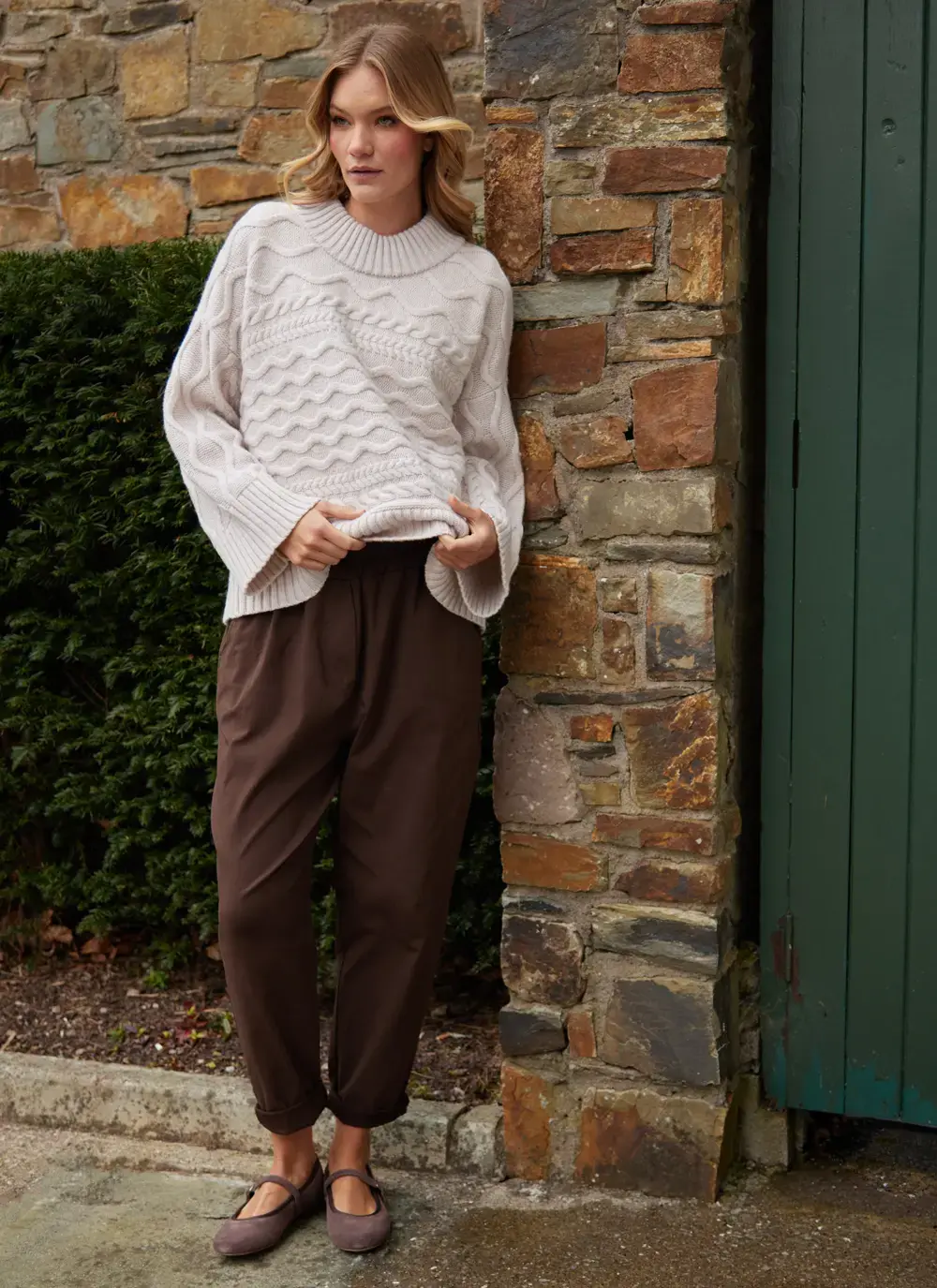 Horizontal Aran Crew Neck 