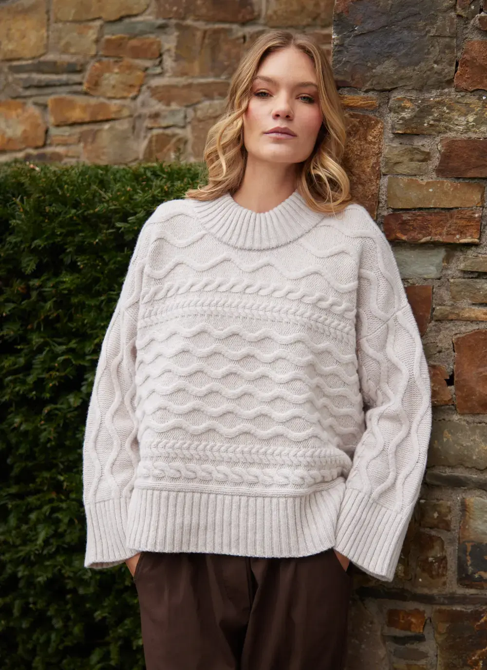 Horizontal Aran Crew Neck 