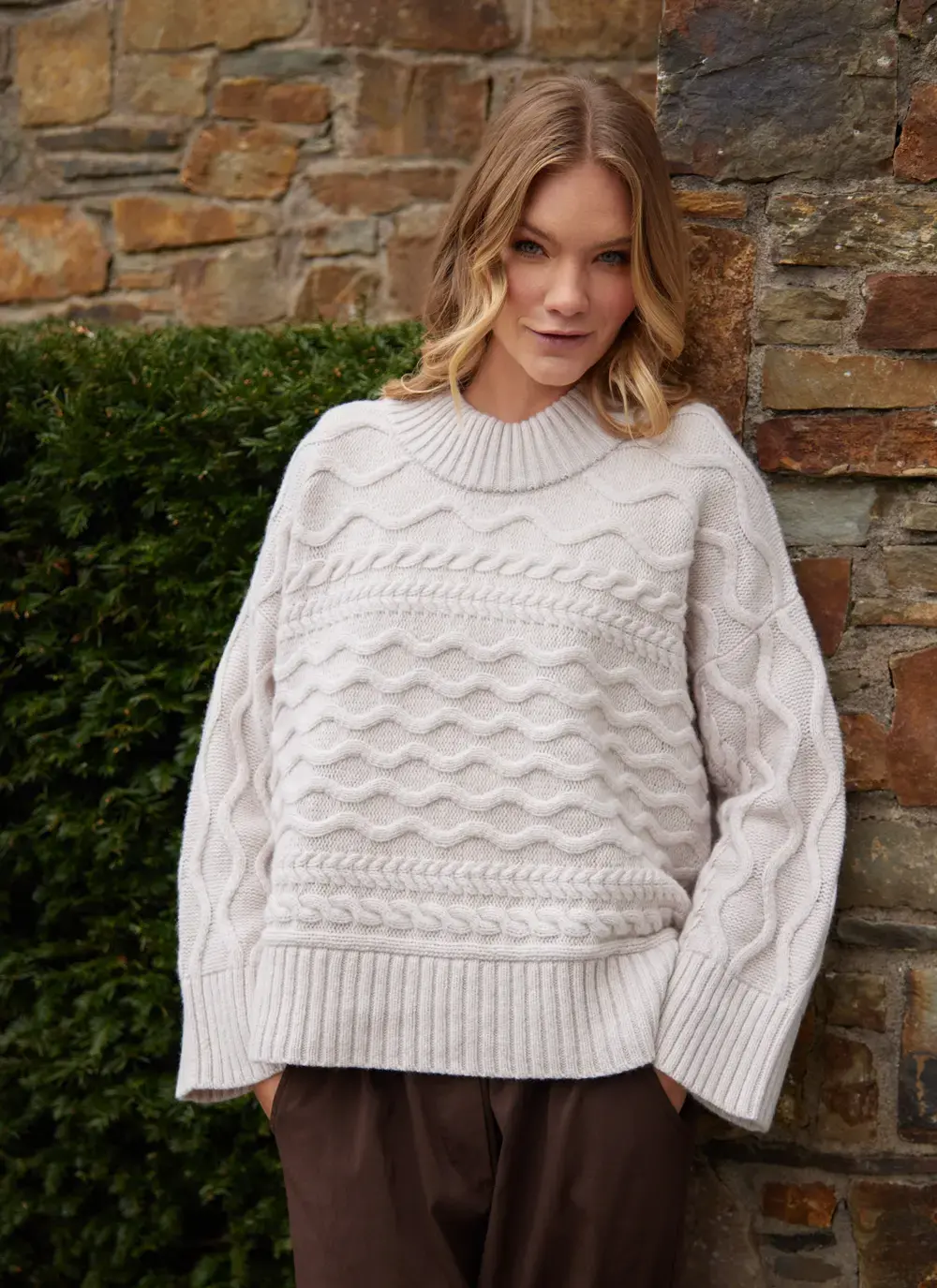 Horizontal Aran Crew Neck 