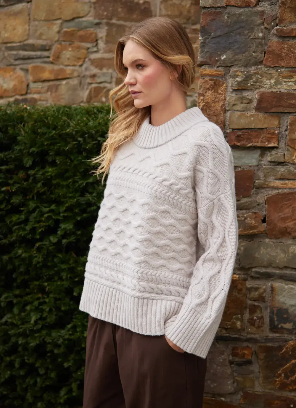 Horizontal Aran Crew Neck 