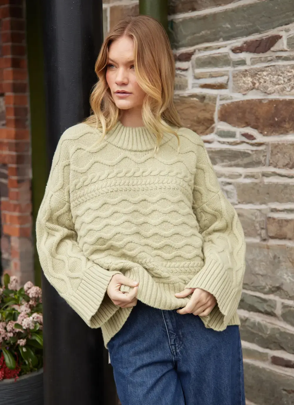 Horizontal Aran Crew Neck 