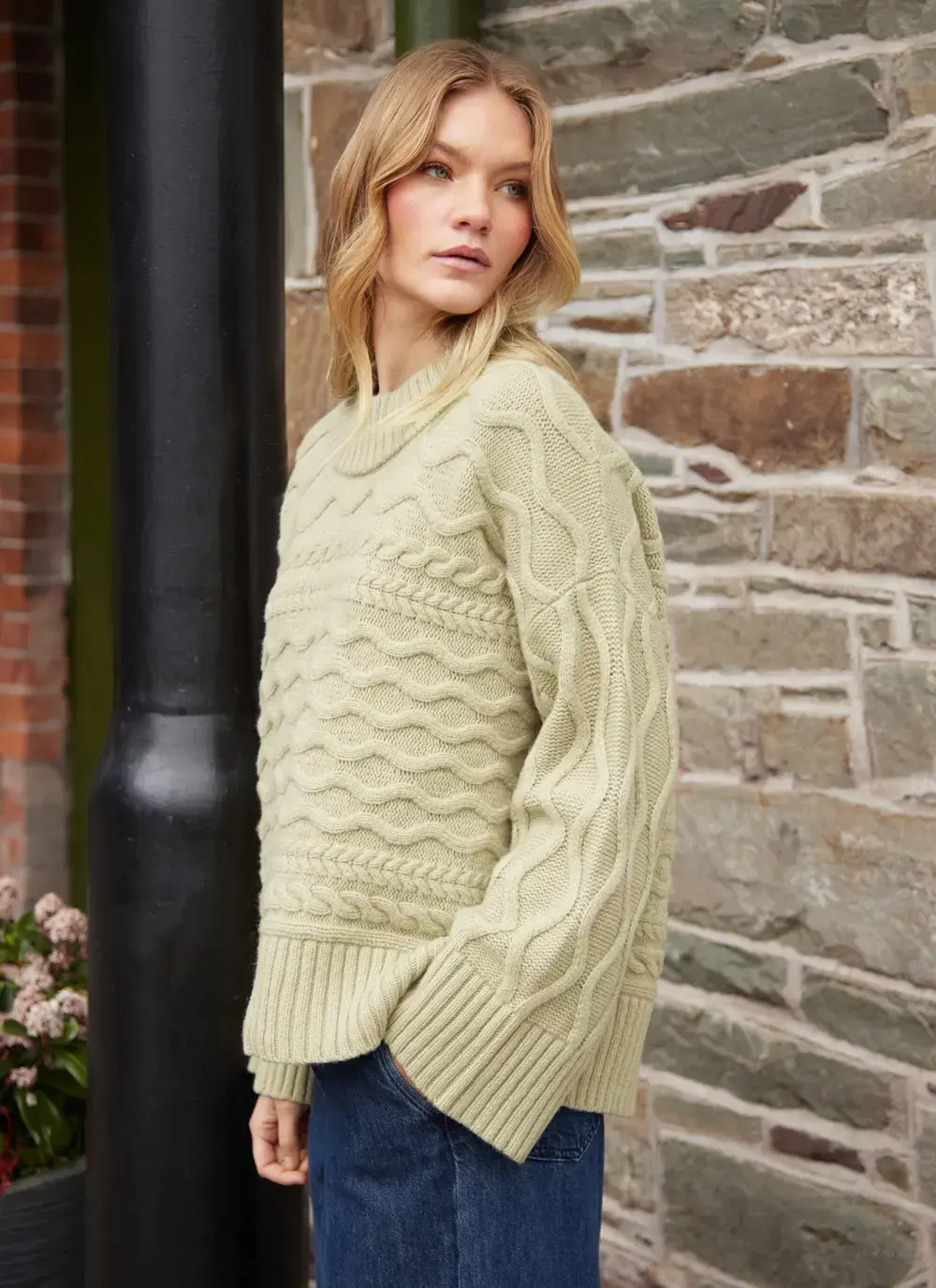 Horizontal Aran Crew Neck 