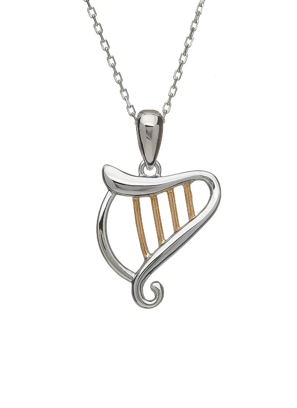 Sterling Silver & Rare Irish Rose Gold Harp Pendant