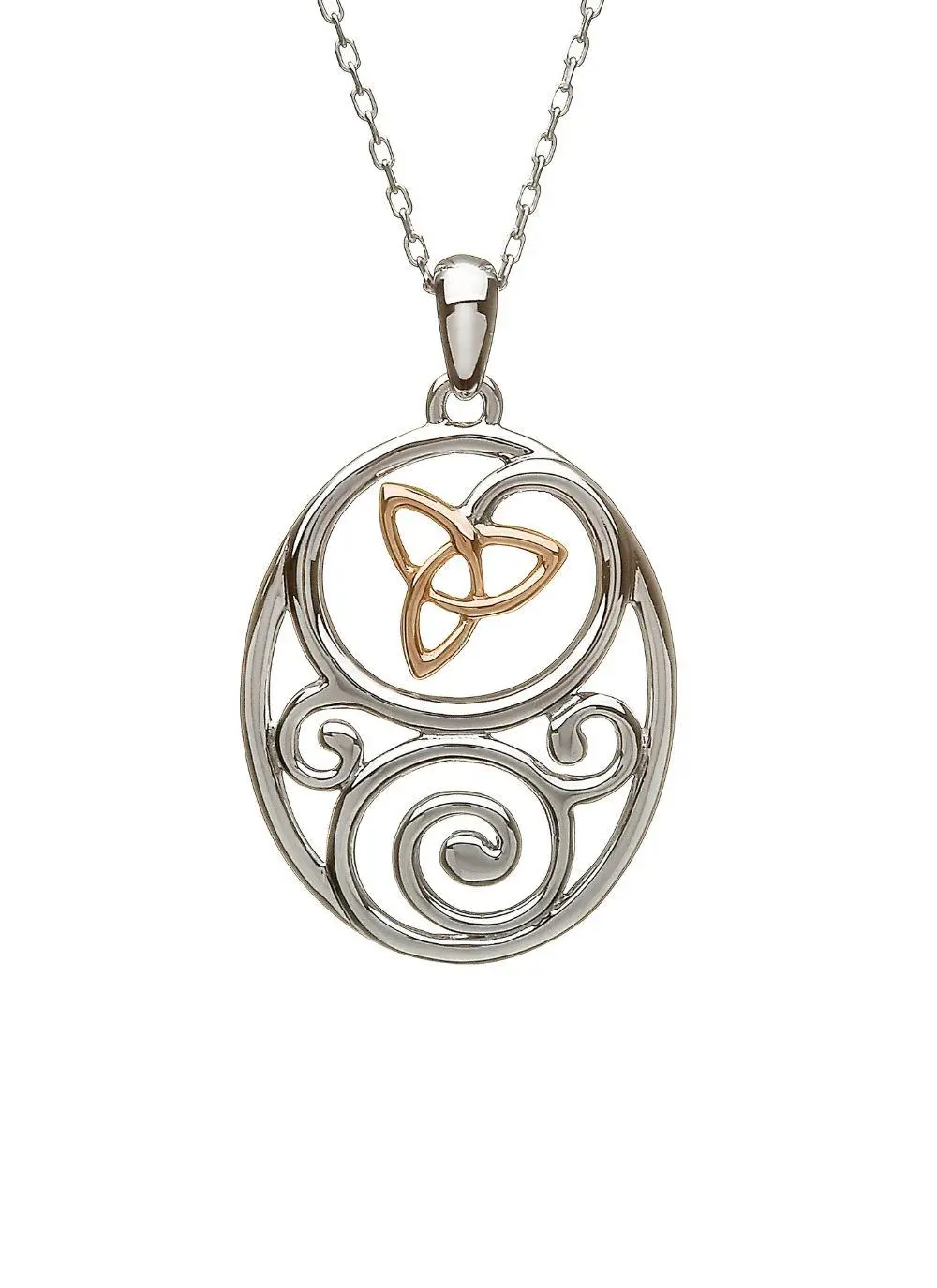 Sterling Silver & Irish Rose Gold Celtic Trinity Pendant