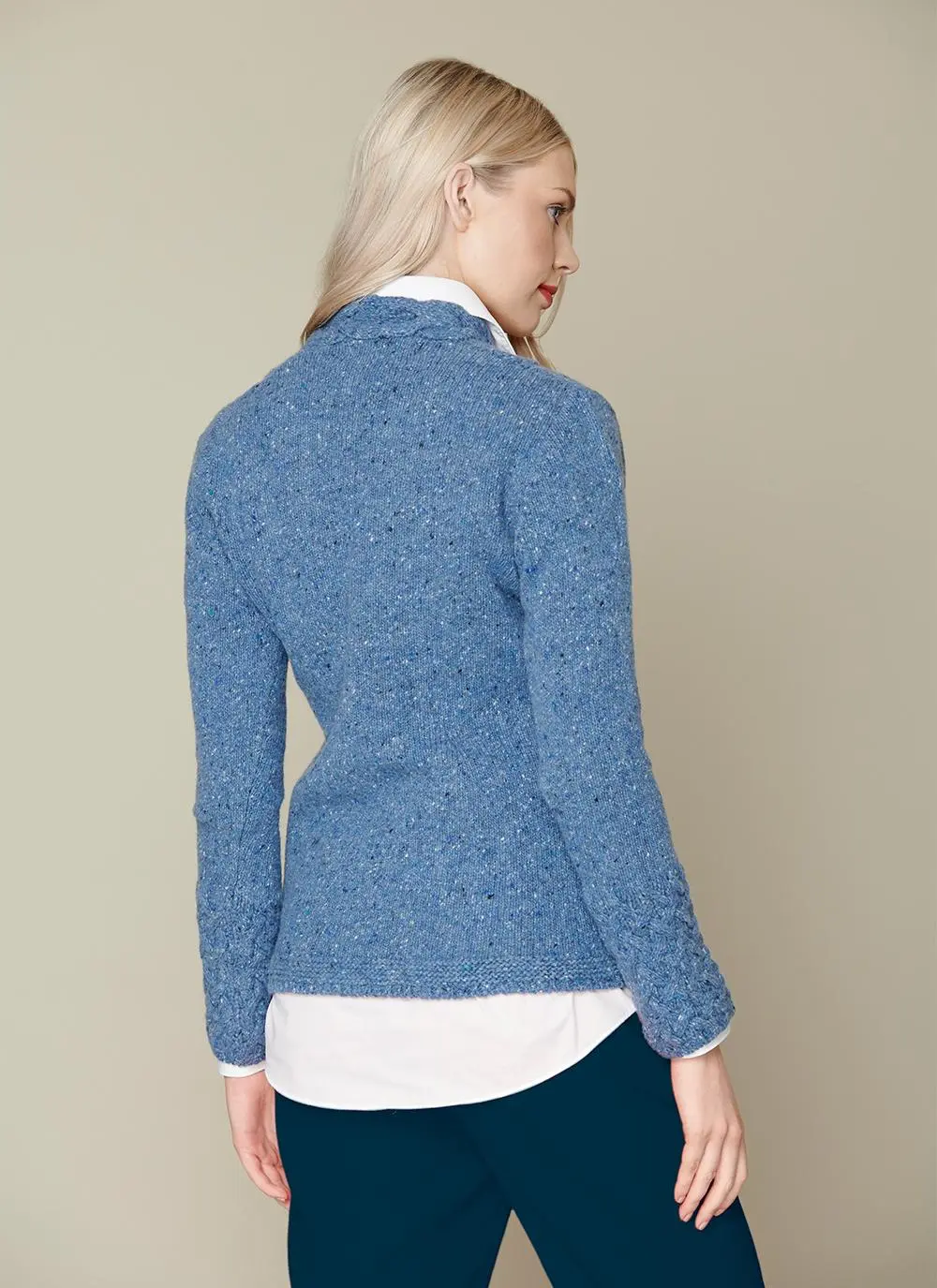 Wool Cashmere Horseshoe Cable V-Neck Sweater