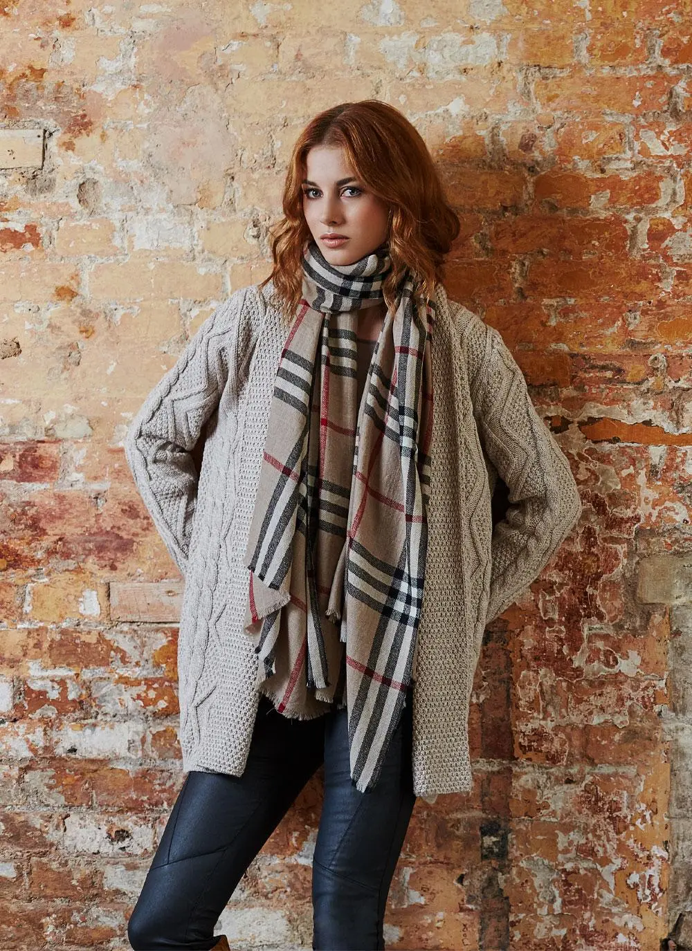 Tartan Blanket Scarf Camel