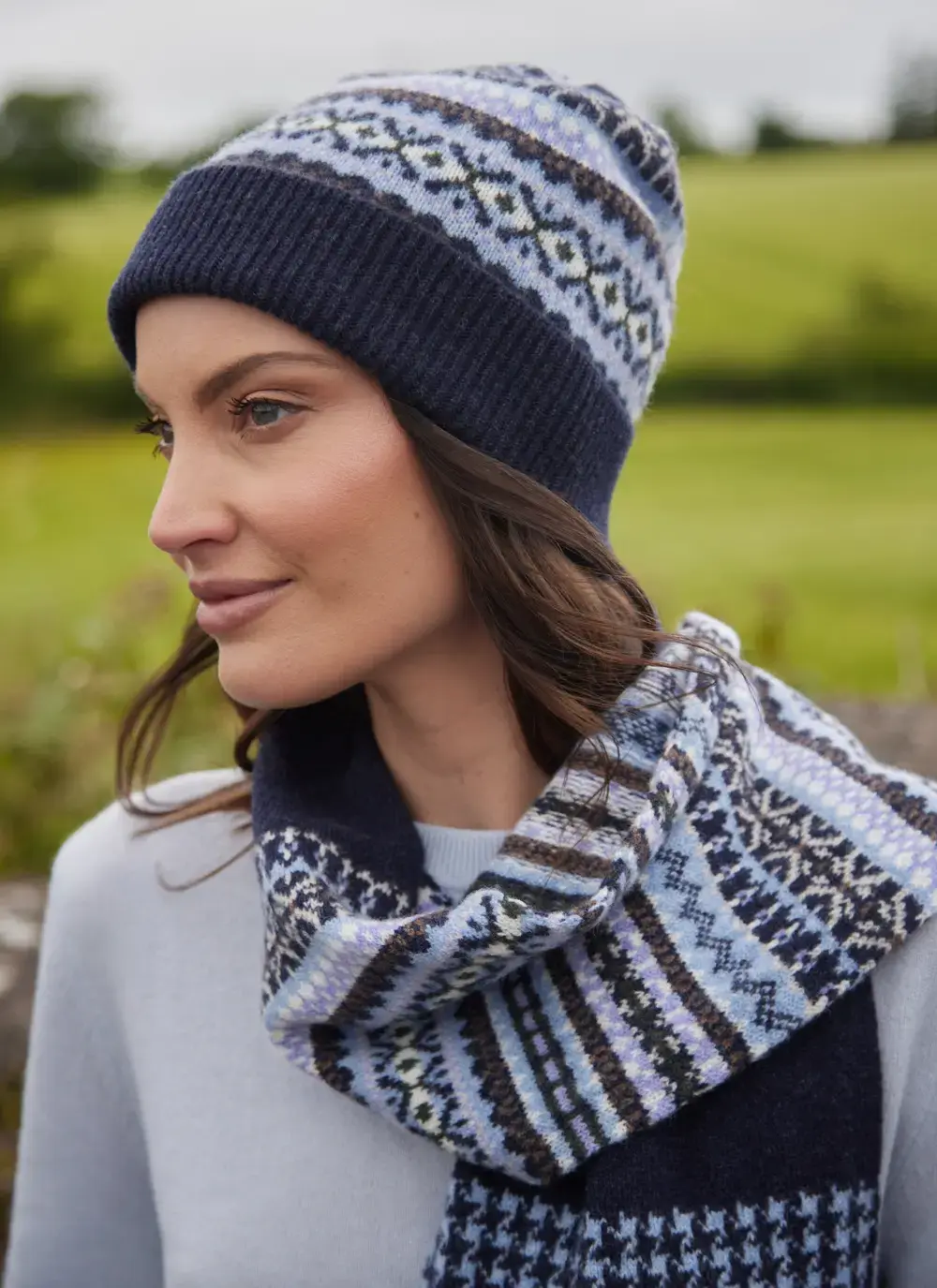 Kerse Fairisle Beanie in Navy