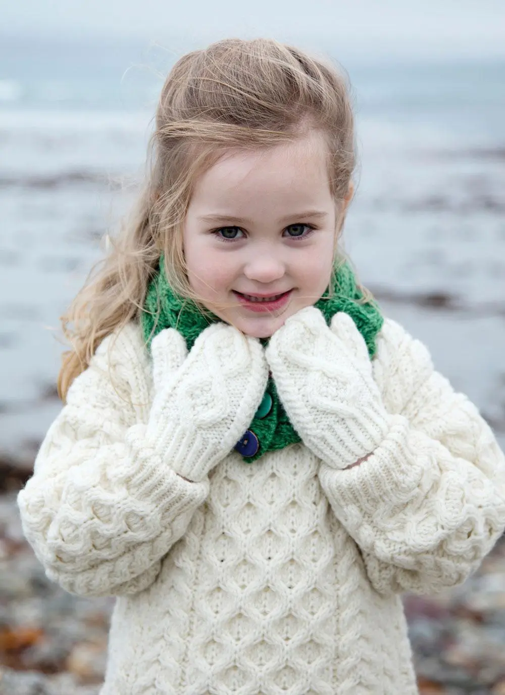Kids Aran Ski Cap and Mittens Set