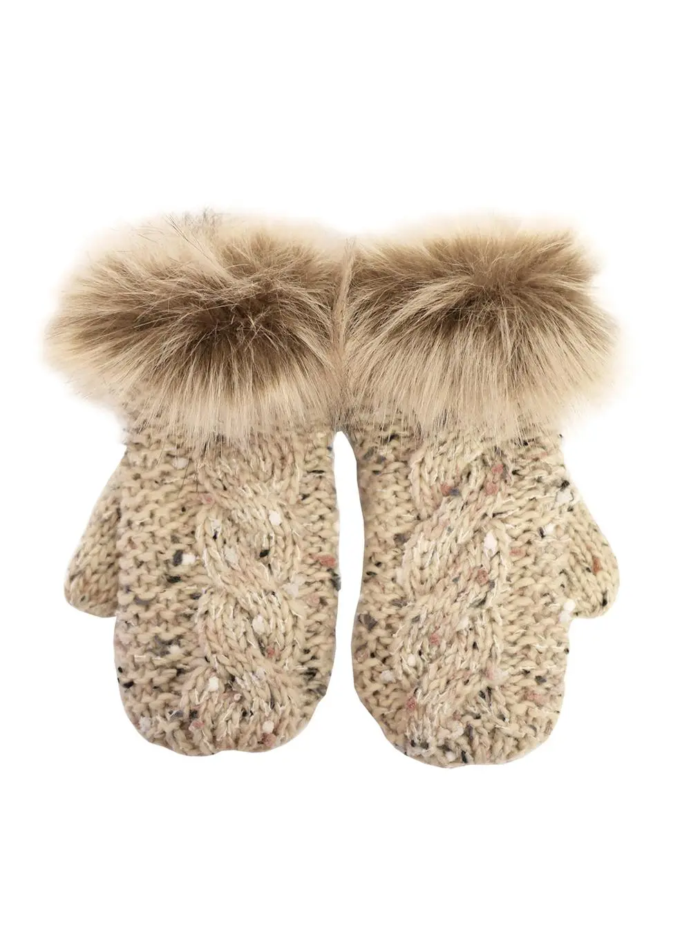 Kids Oatmeal Speckle Fur Trim Mittens