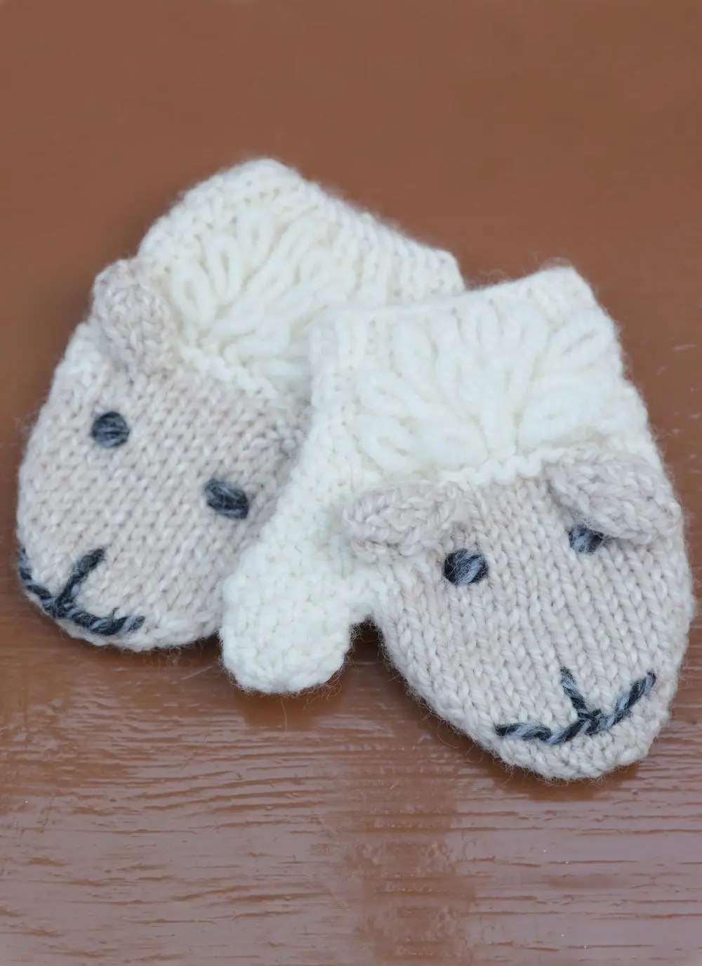 Kids Hand-Knit Sheep Mittens
