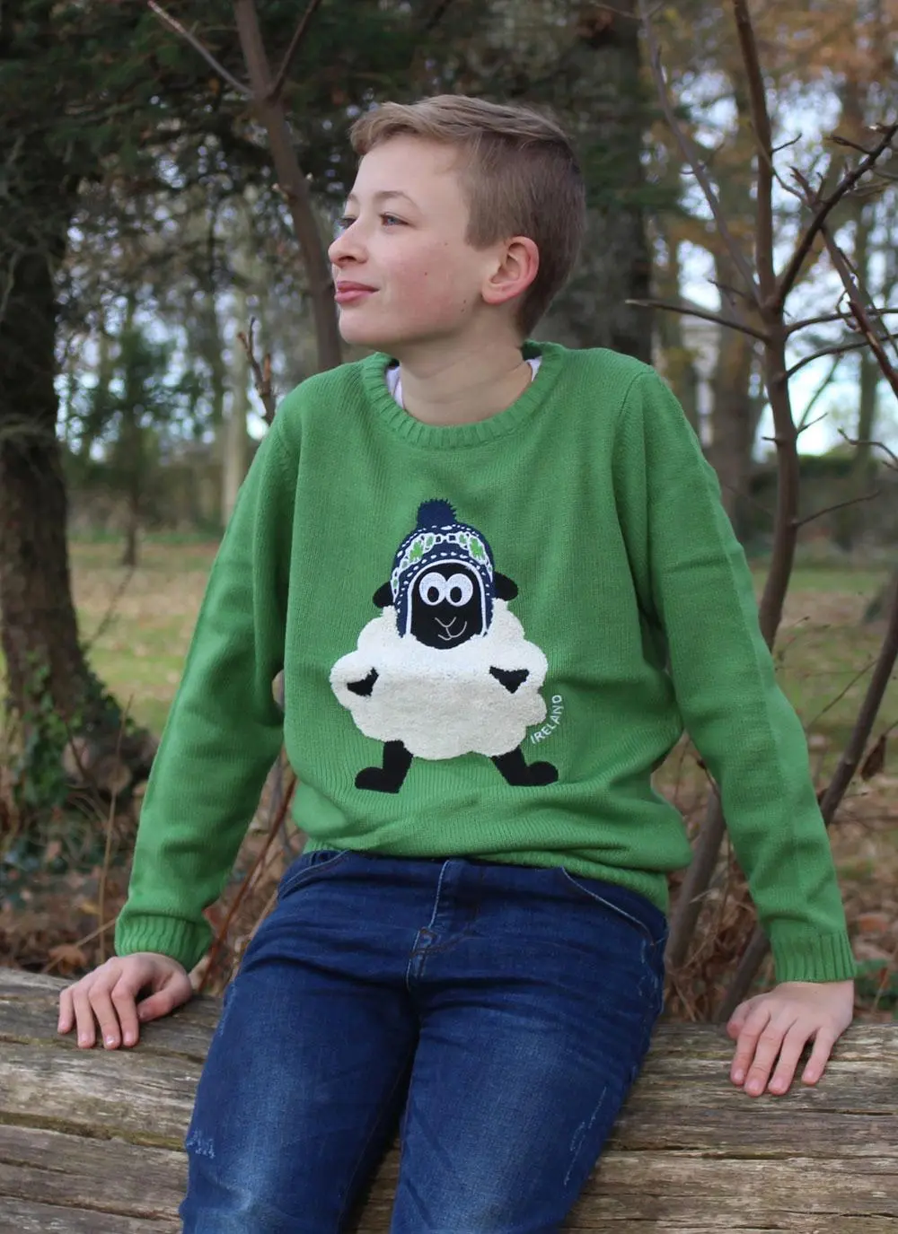 Kid's Knitted Sheep Green Sweater