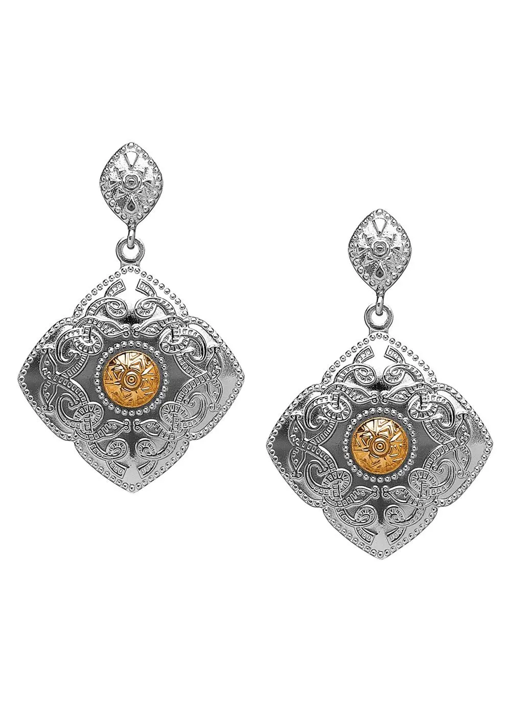 Kite Shaped Celtic Warrior Earrings with 18K Gold Bead