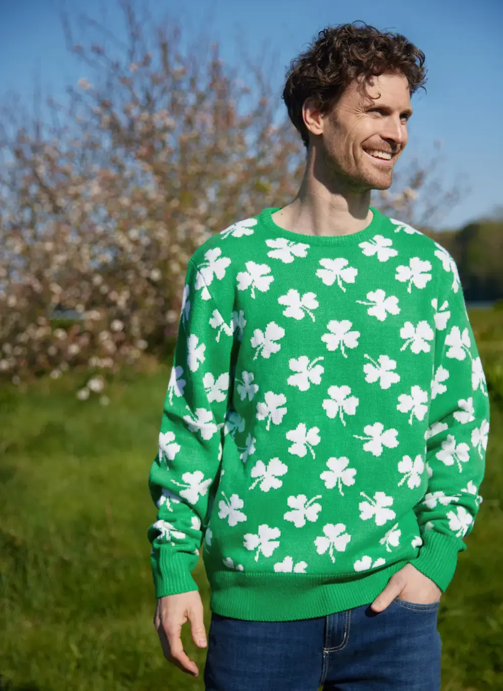Unisex Green Knit Shamrock Sweater
