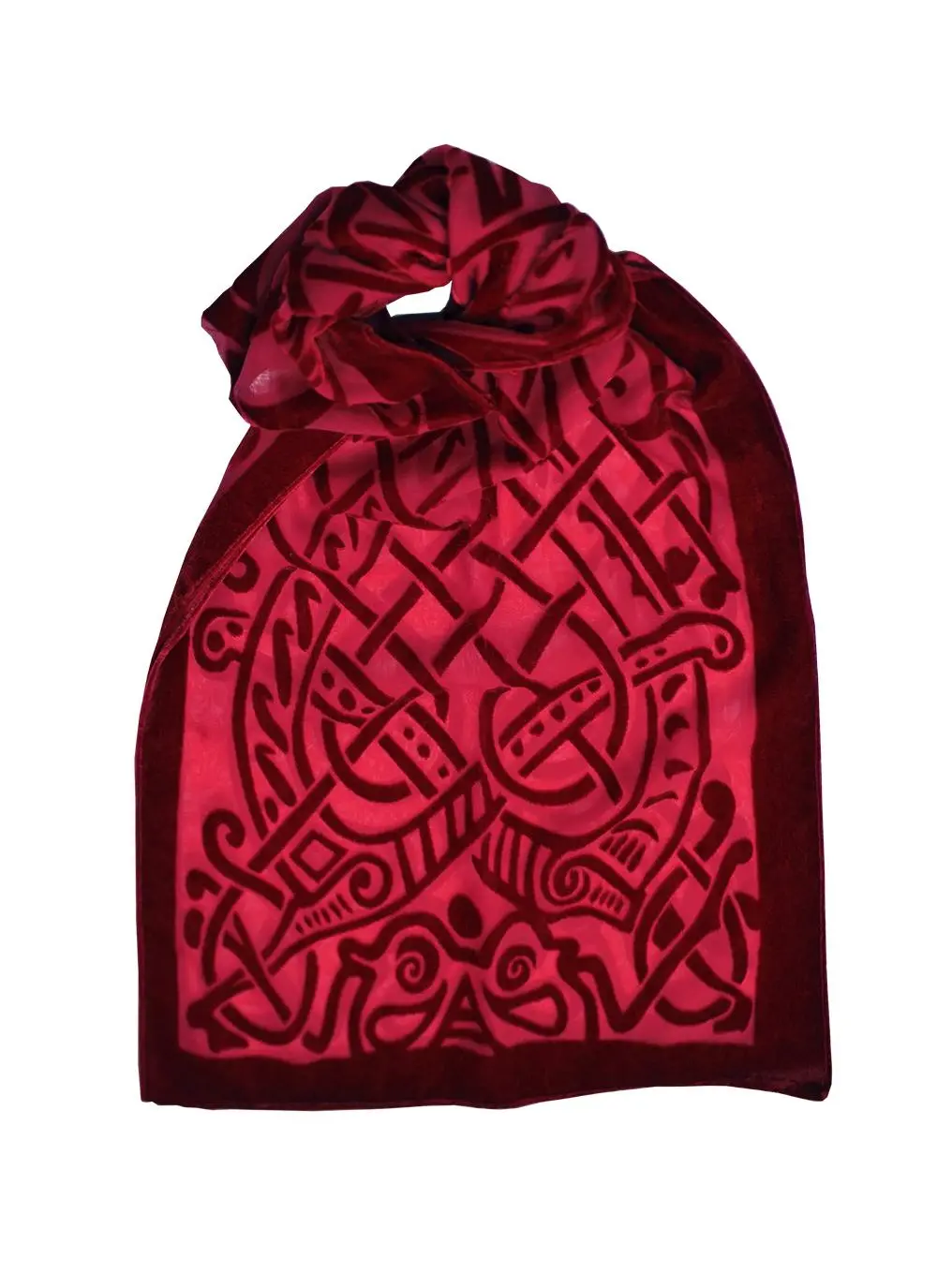 Celtic Burn Out Velour Scarf - Red