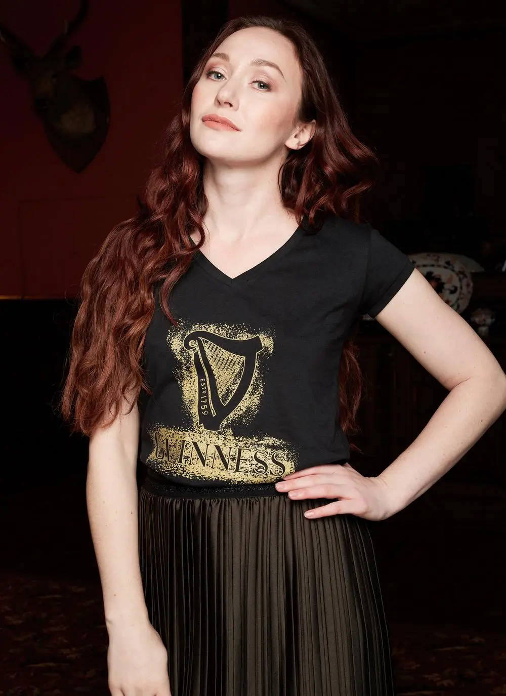 Ladies Guinness Harp V-Neck T-Shirt