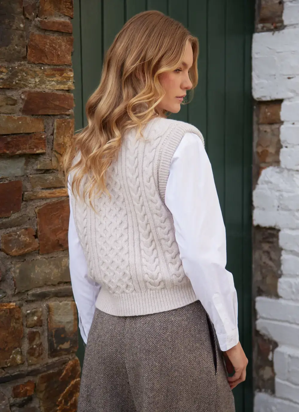 Ladies Sleeveless Aran Cardigan 