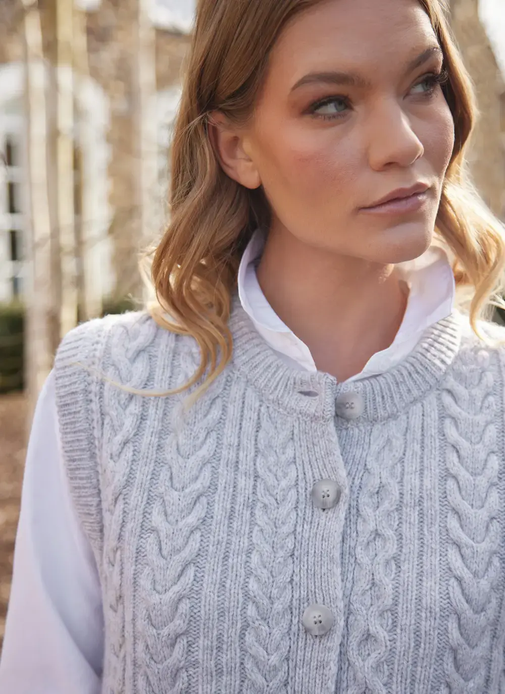 Ladies Sleeveless Aran Cardigan 