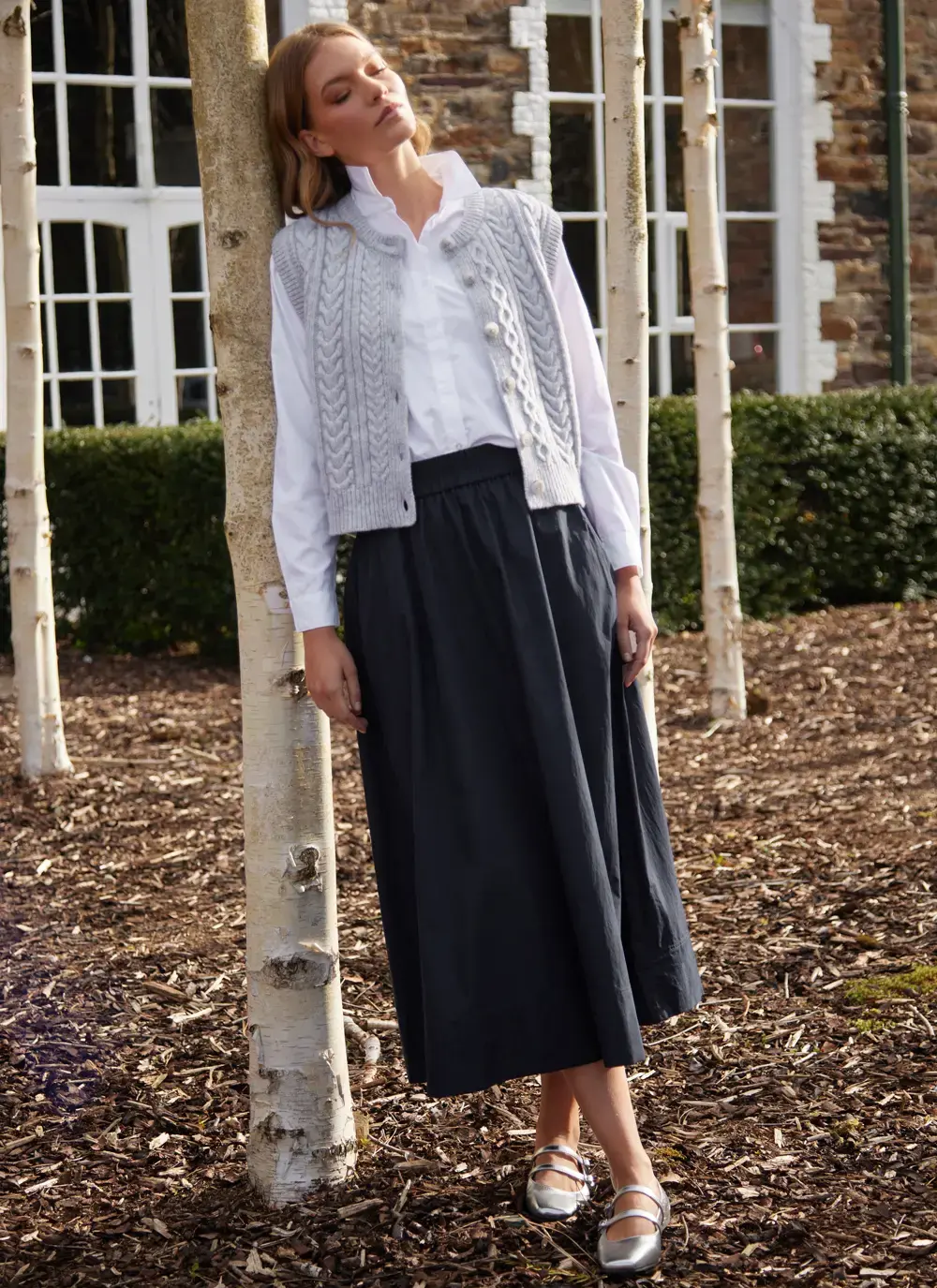 Ladies Sleeveless Aran Cardigan 