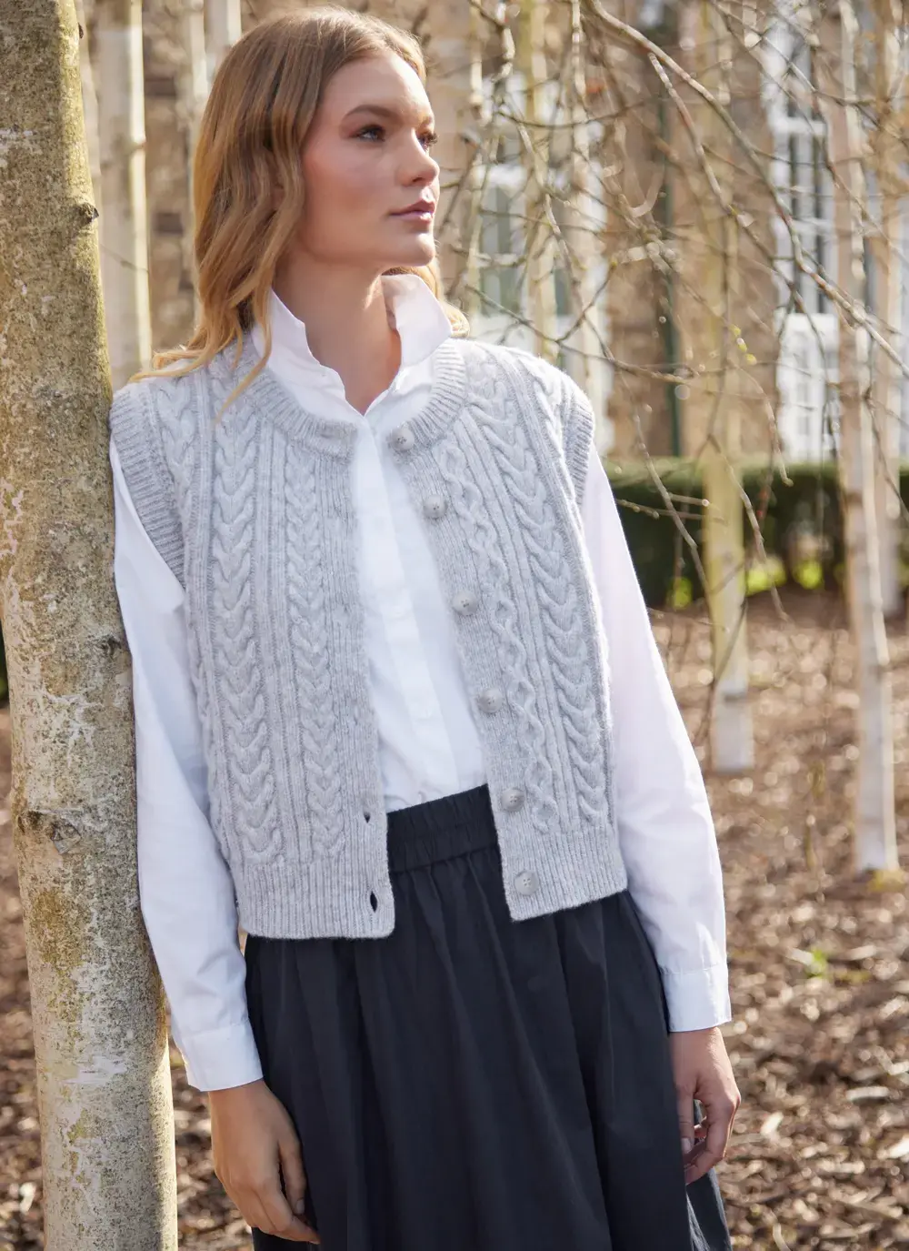 Ladies Sleeveless Aran Cardigan 