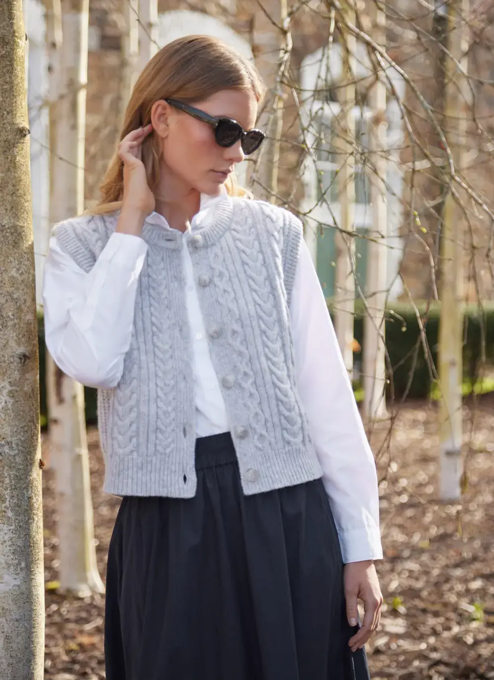 Ladies Sleeveless Aran Cardigan 