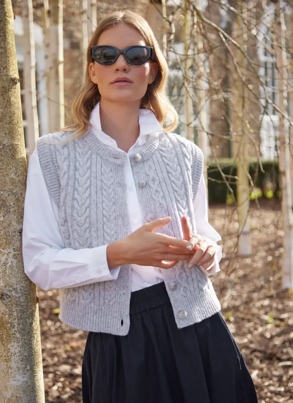 Ladies Sleeveless Aran Cardigan 