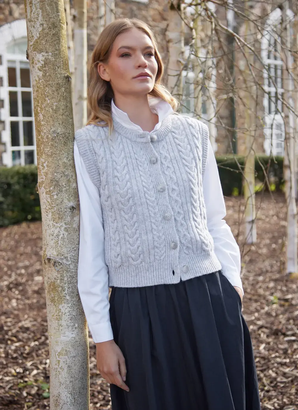 Ladies Sleeveless Aran Cardigan 