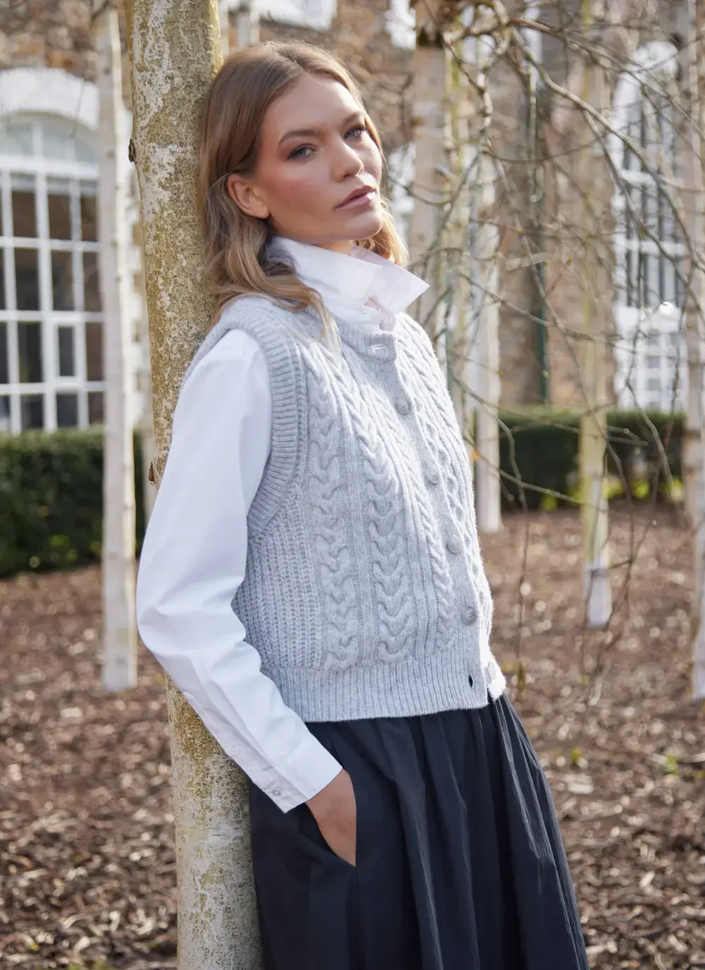 Ladies Sleeveless Aran Cardigan 